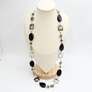 Premier Designs Black Onyx Mother of Pearl Long Beaded Necklace